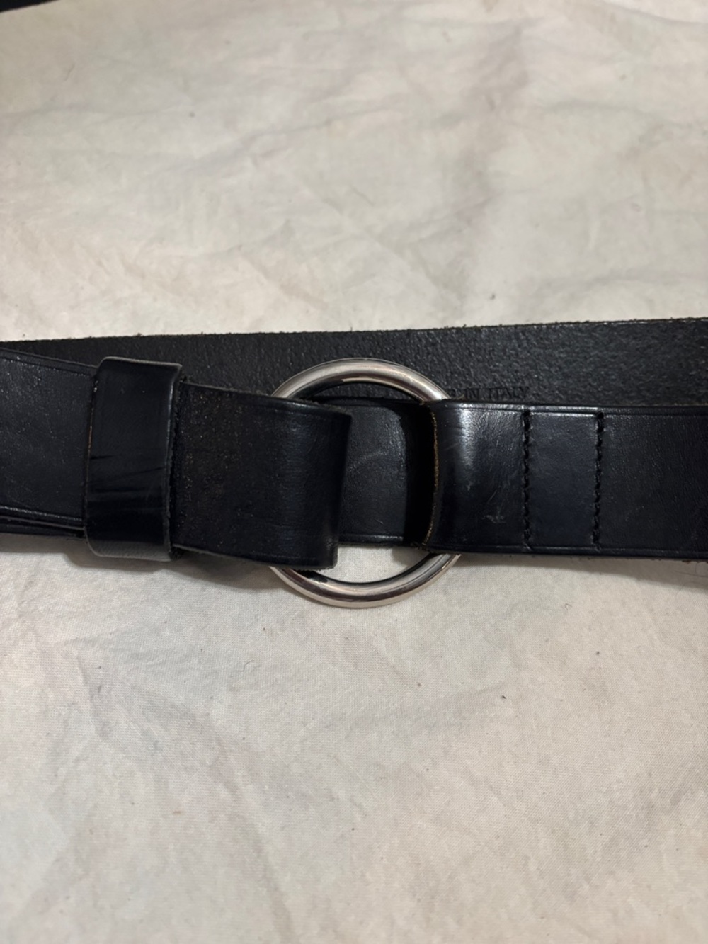 Ralph Lauren Black Leather Belt with Silver Ring Buckle